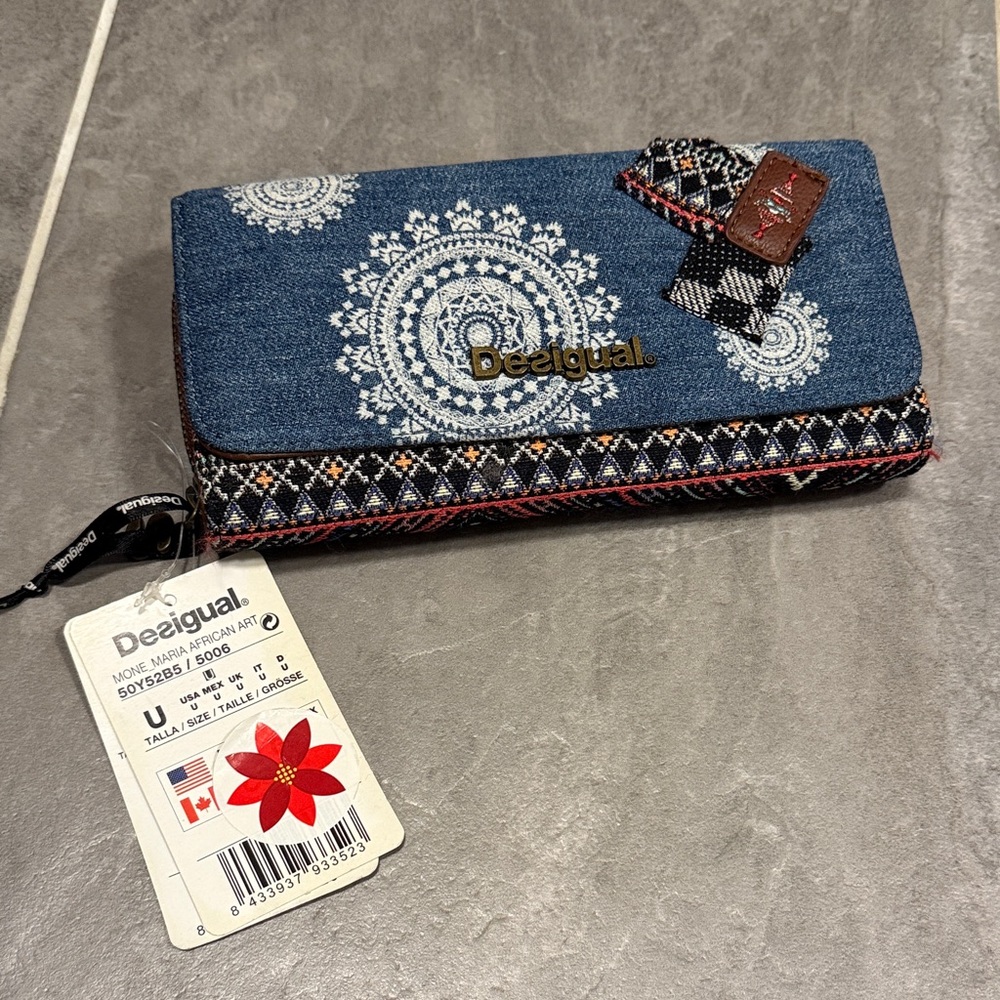 Desigual Blue Denim Mandala Wallet with Woven Trim